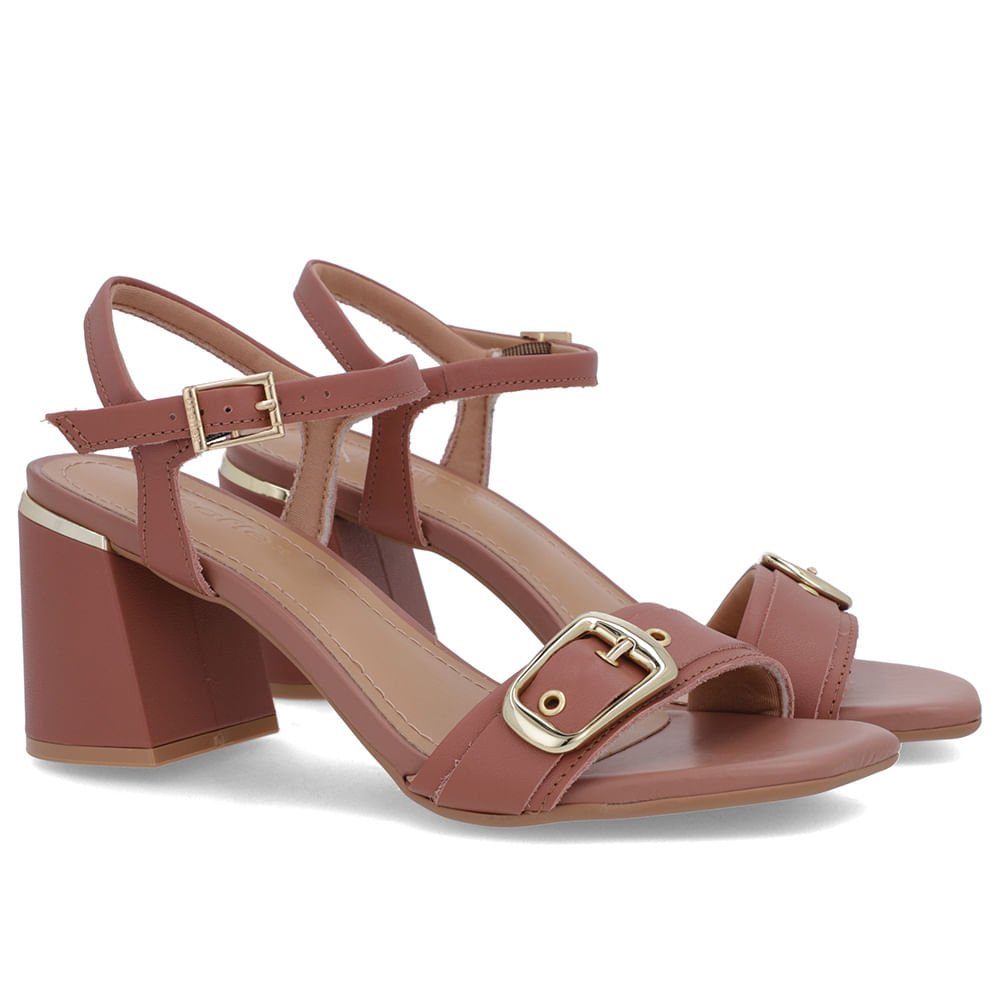 Sandália Bico Quadrado Couro Rosa Rosa 2