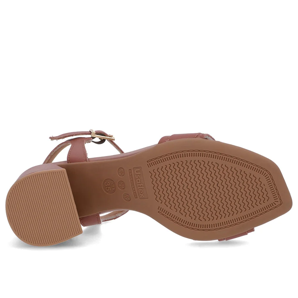 Sandália Bico Quadrado Couro Rosa Rosa 5