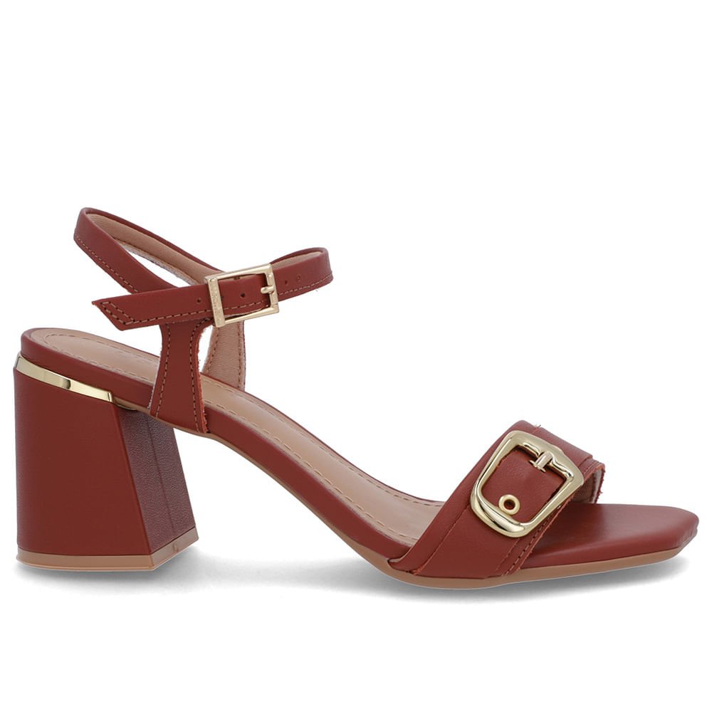 Sandália Bico Quadrado Couro Marrom Terracota