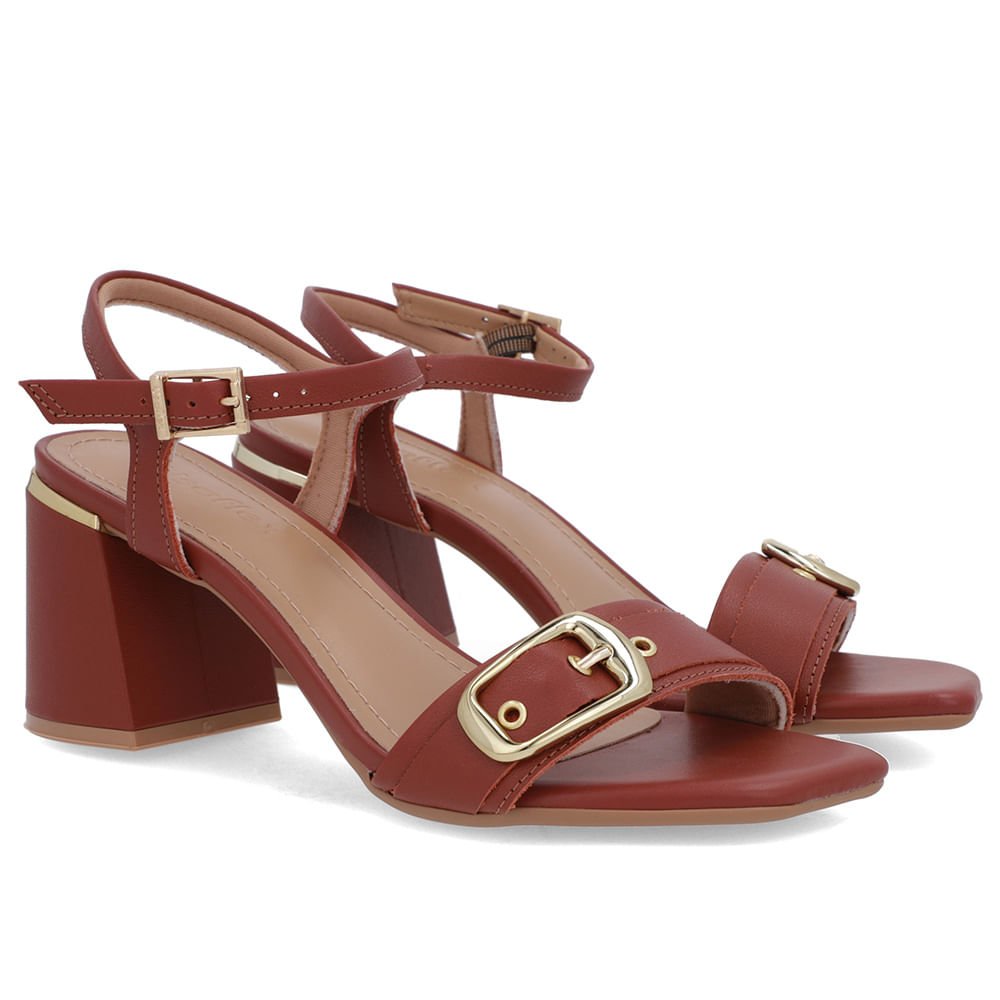 Sandália Bico Quadrado Couro Marrom Terracota Marrom 2