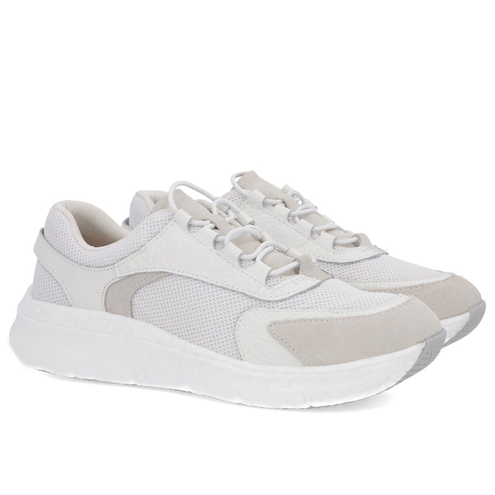 Tênis Branco Couro Cadarço Elástico Branco 2