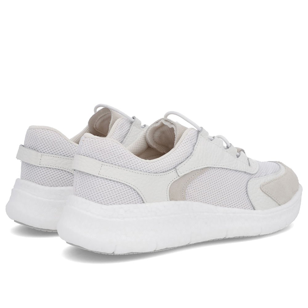 Tênis Branco Couro Cadarço Elástico Branco 3