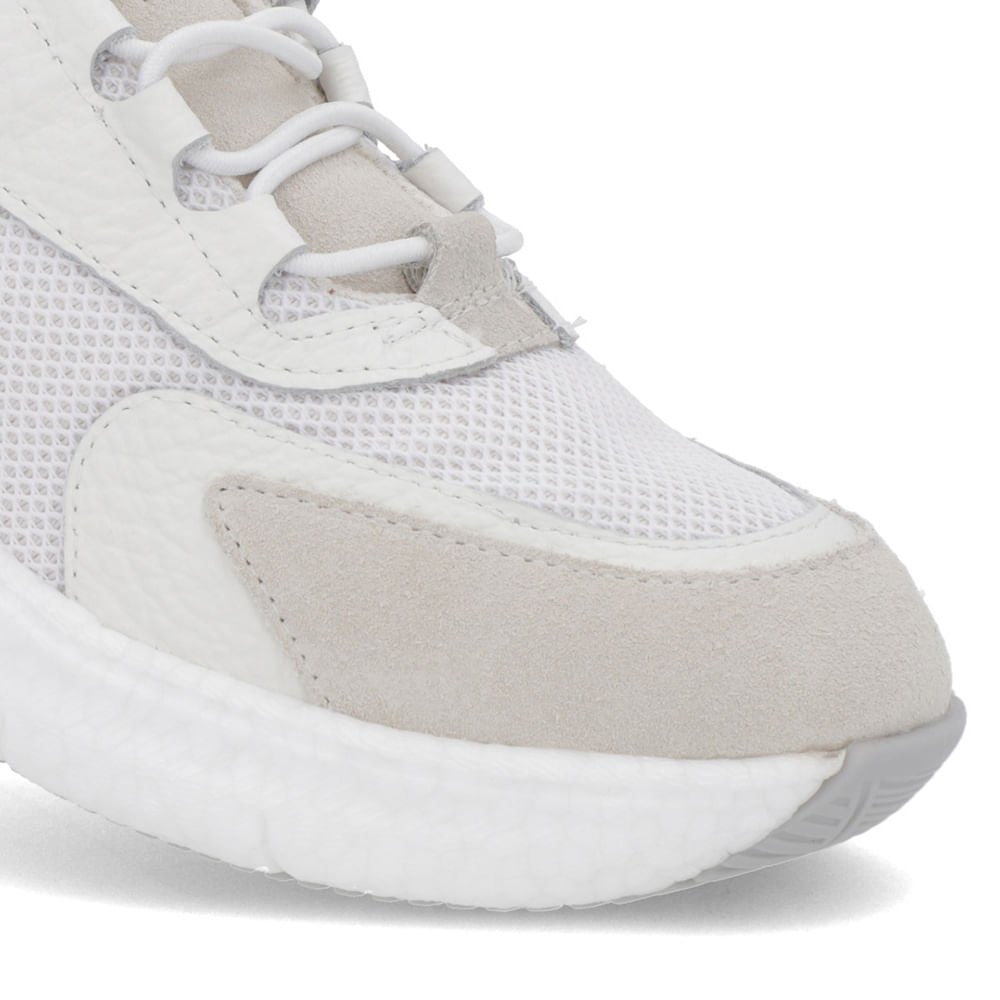 Tênis Branco Couro Cadarço Elástico Branco 4