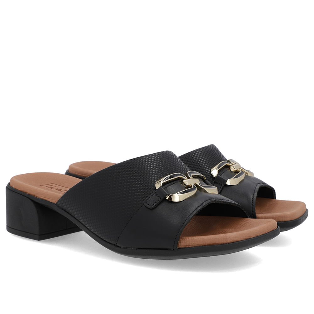 Tamanco Salto Bloco Couro Preto Preto 2