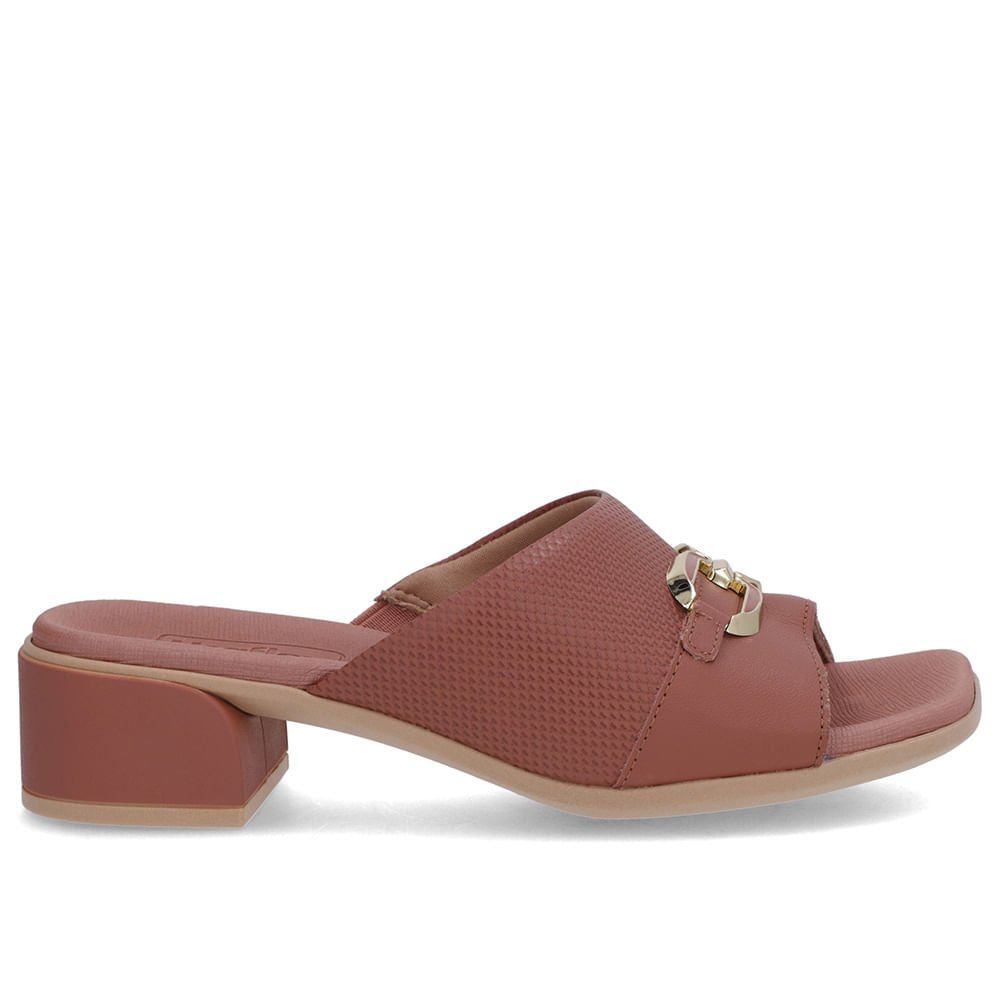 Tamanco Salto Bloco Couro Rosa