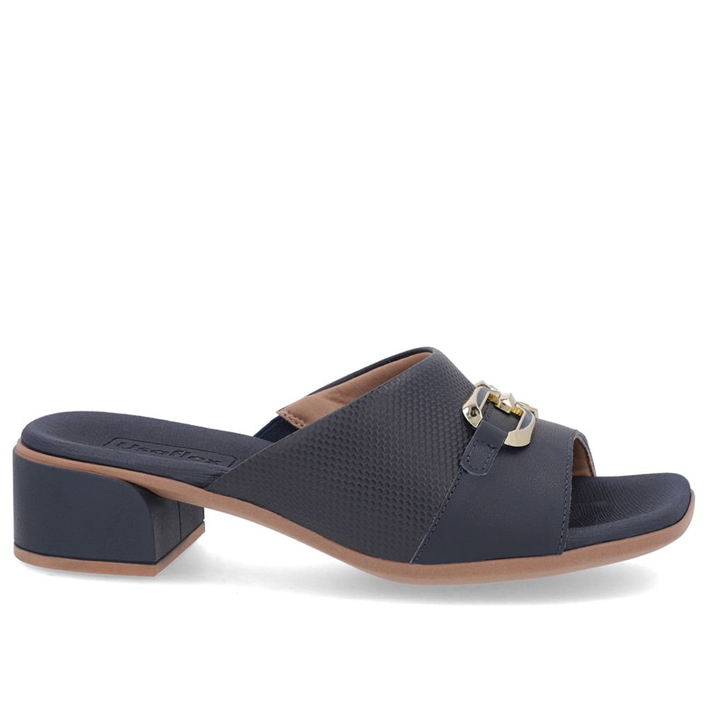 Tamanco Salto Bloco Couro Azul