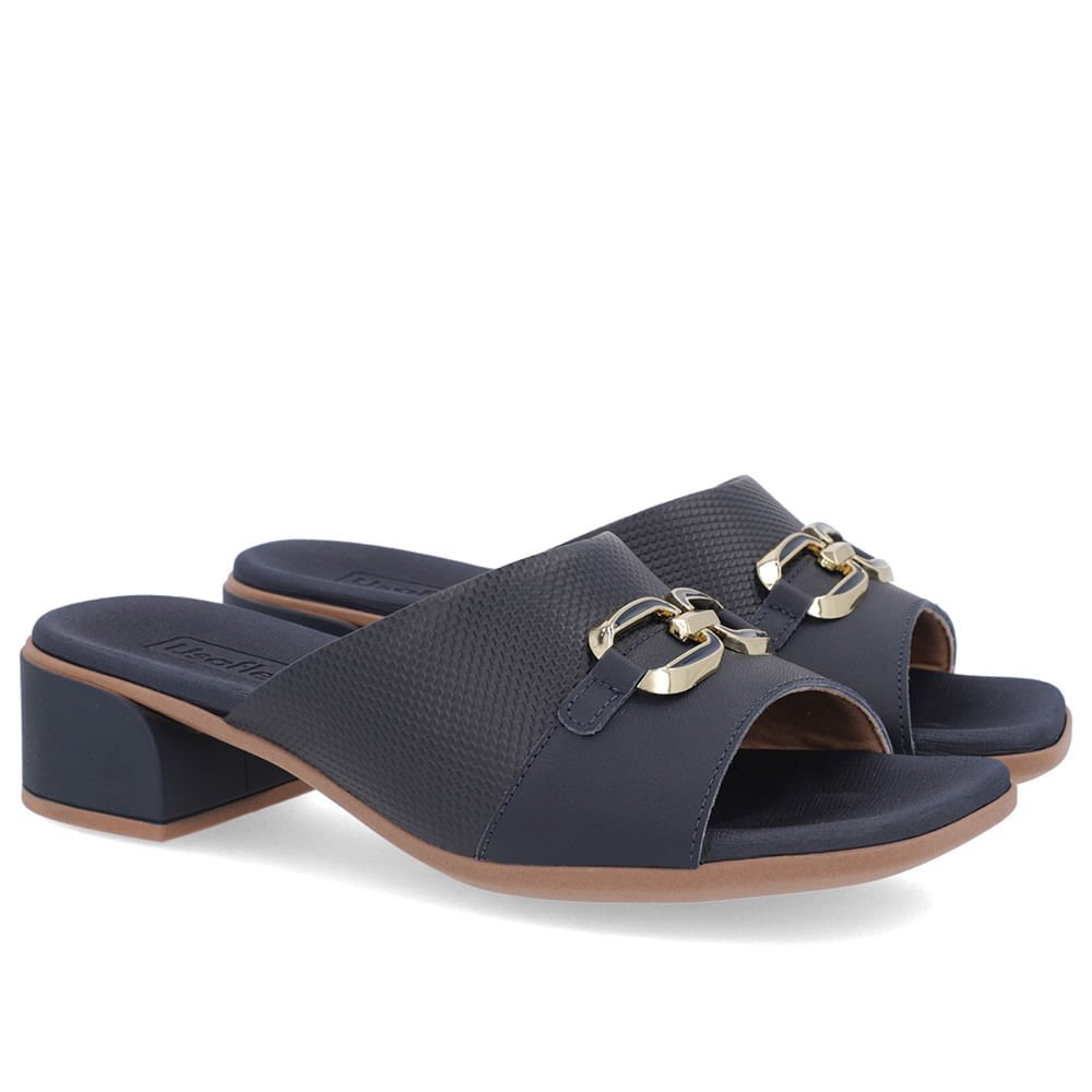 Tamanco Salto Bloco Couro Azul Azul 2