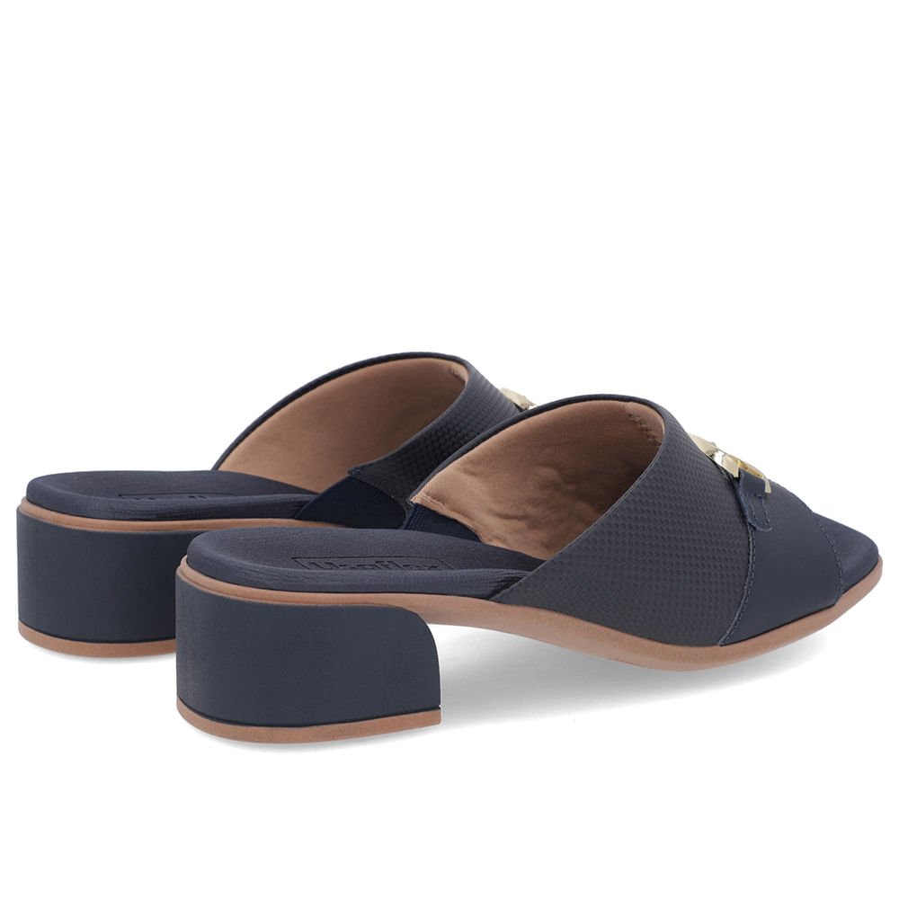 Tamanco Salto Bloco Couro Azul Azul 3