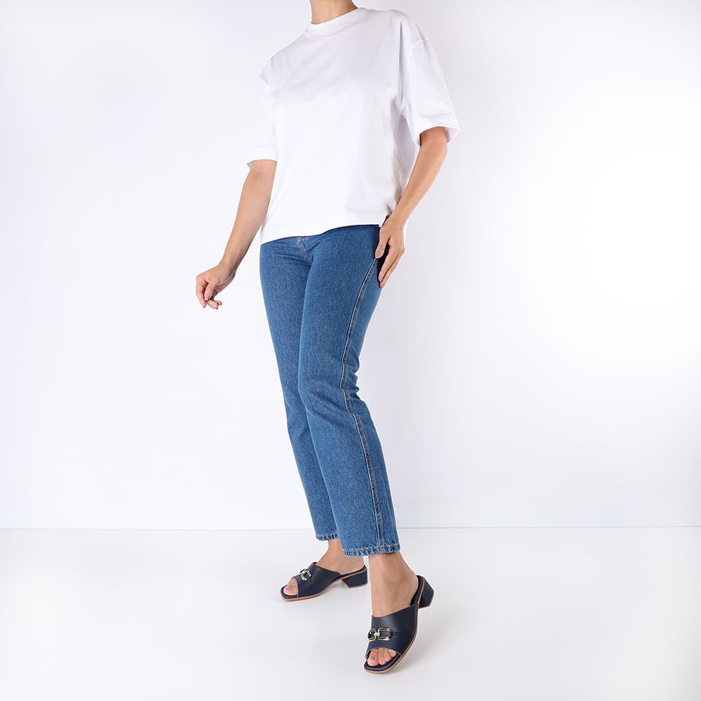 Tamanco Salto Bloco Couro Azul Azul 4