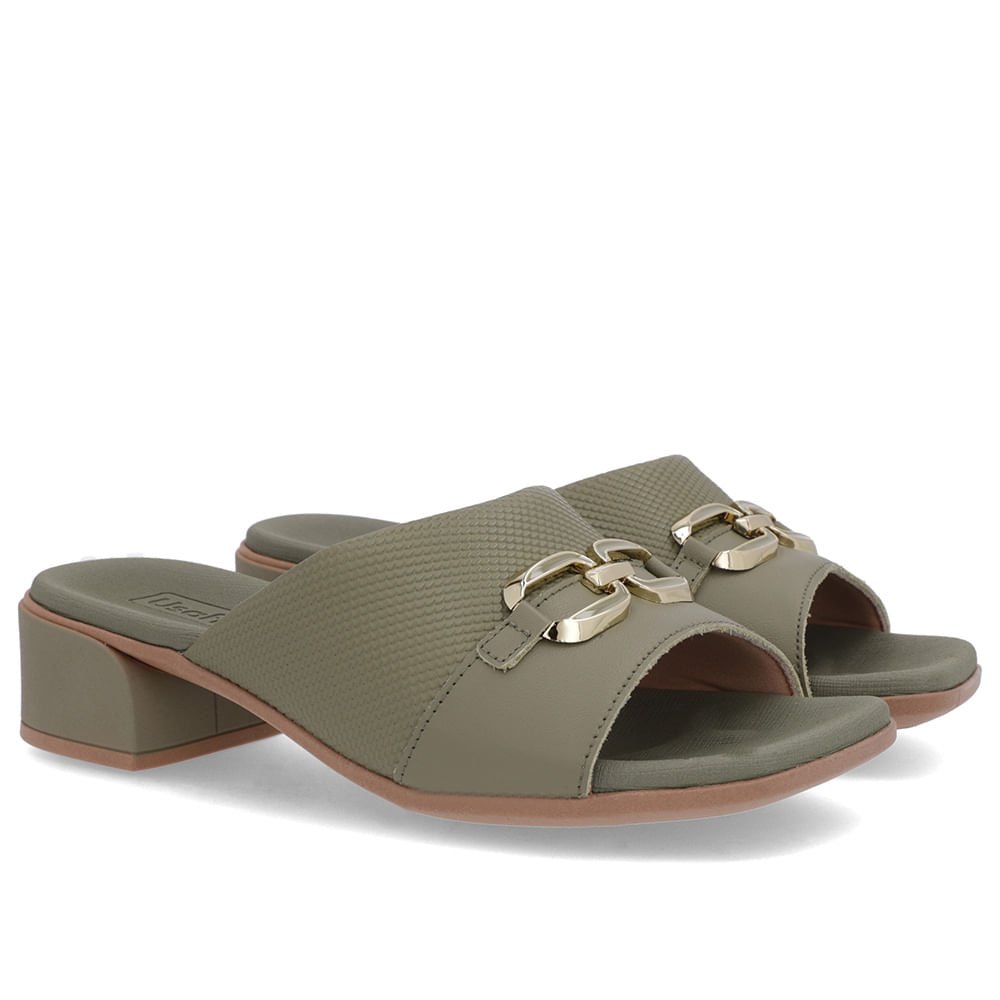 Tamanco Salto Bloco Couro Verde Verde 2