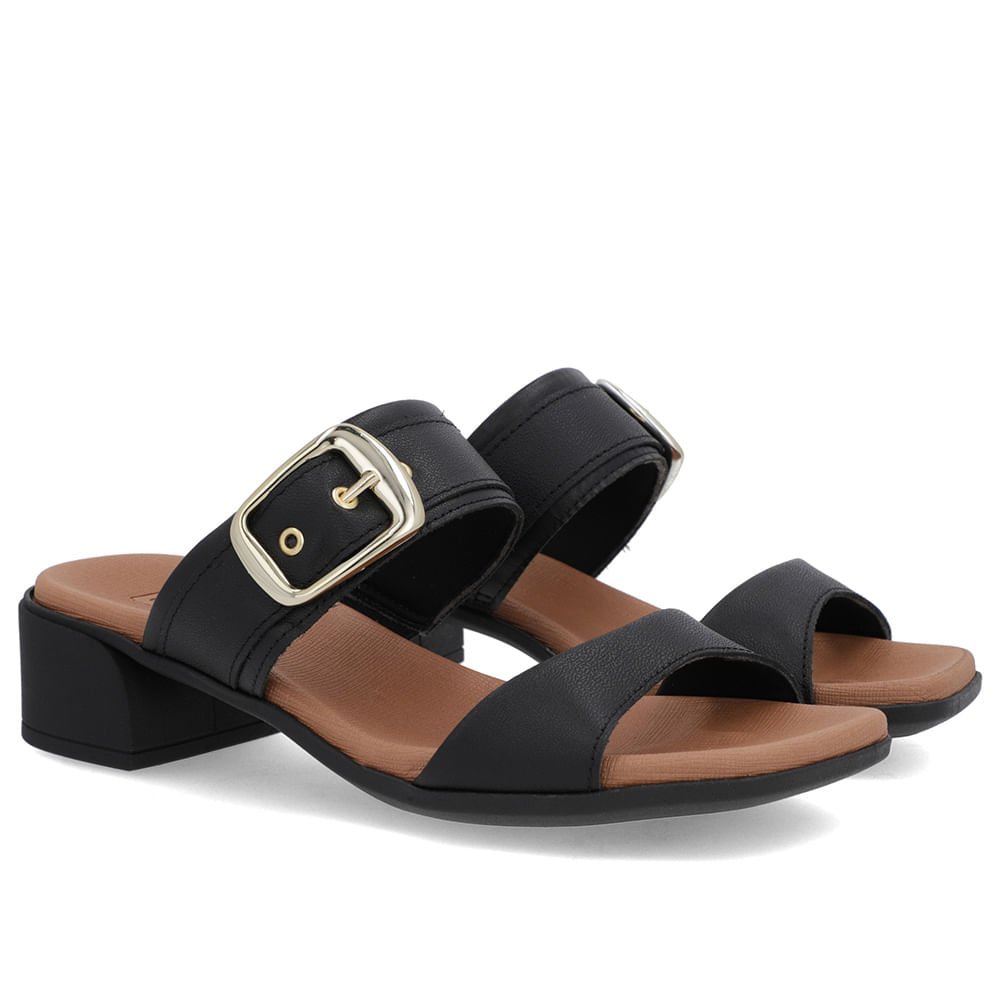 Tamanco Salto Bloco Couro Preto Fivela Preto 2