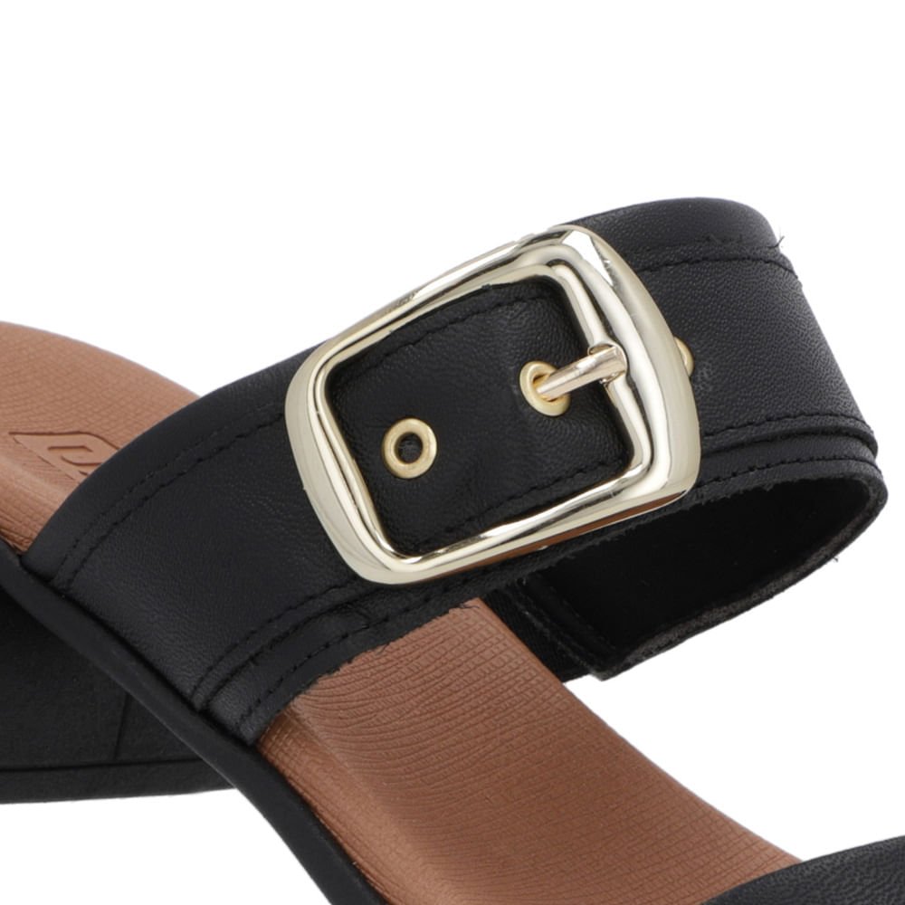 Tamanco Salto Bloco Couro Preto Fivela Preto 4