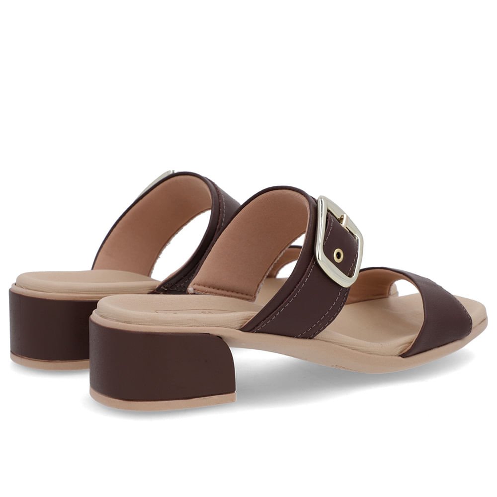 Tamanco Salto Bloco Couro Marrom Fivela Marrom 3