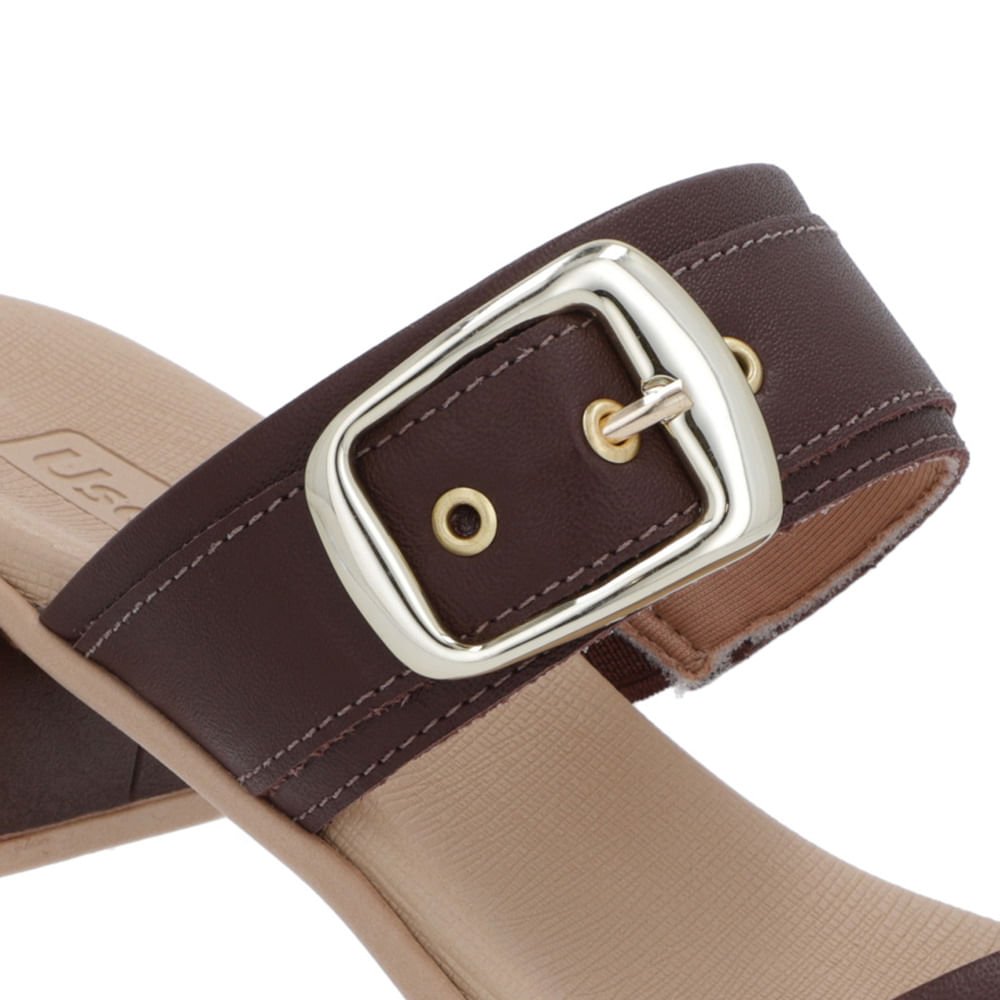 Tamanco Salto Bloco Couro Marrom Fivela Marrom 4