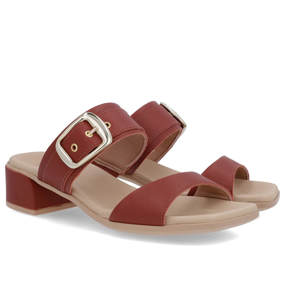 Tamanco Salto Bloco Couro Marrom Fivela Marrom 2