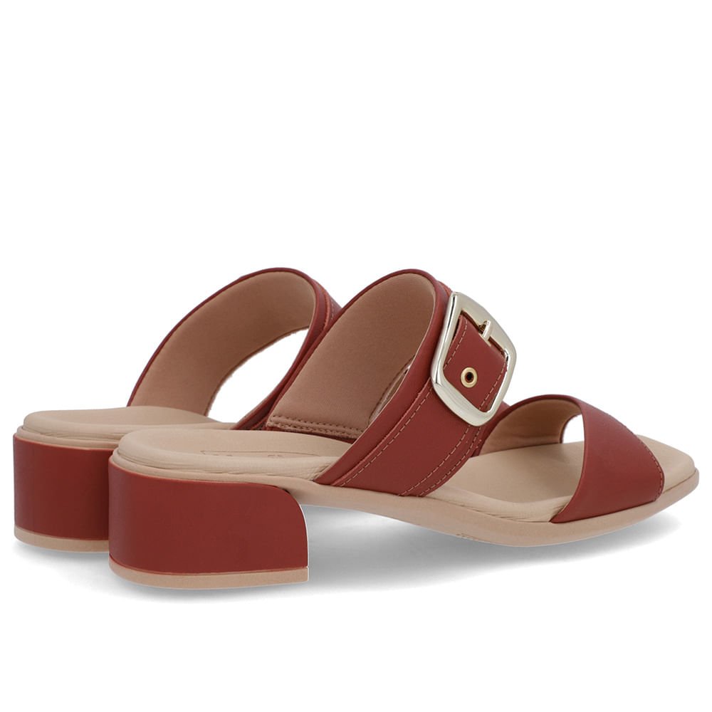 Tamanco Salto Bloco Couro Marrom Fivela Marrom 3