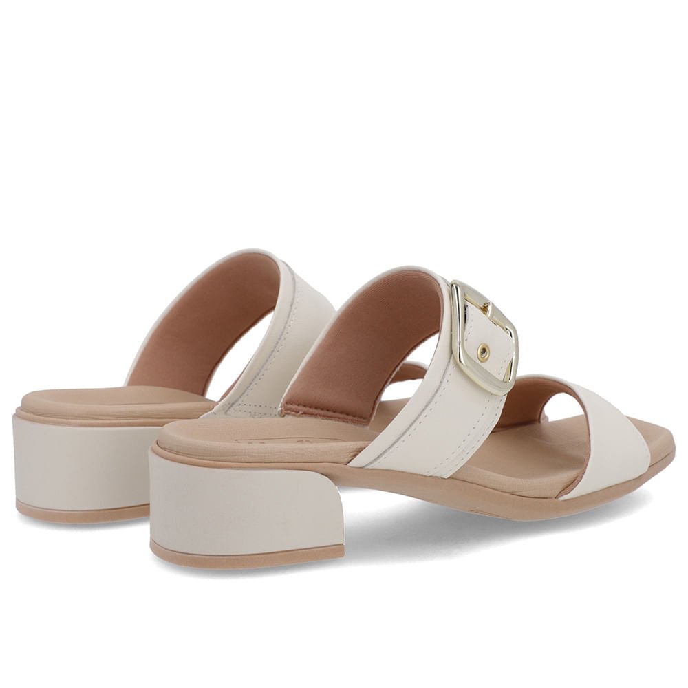 Tamanco Salto Bloco Couro Branco Marfim Fivela Branco 3