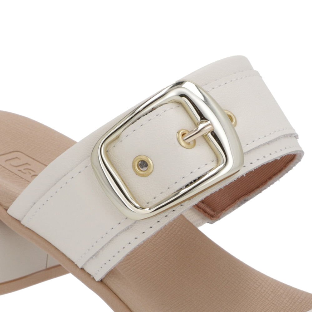 Tamanco Salto Bloco Couro Branco Marfim Fivela Branco 4