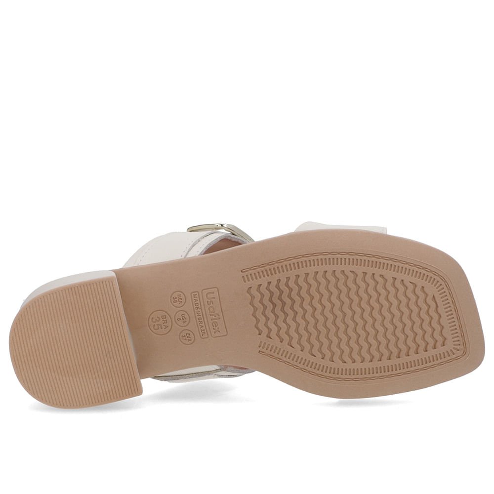 Tamanco Salto Bloco Couro Branco Marfim Fivela Branco 5