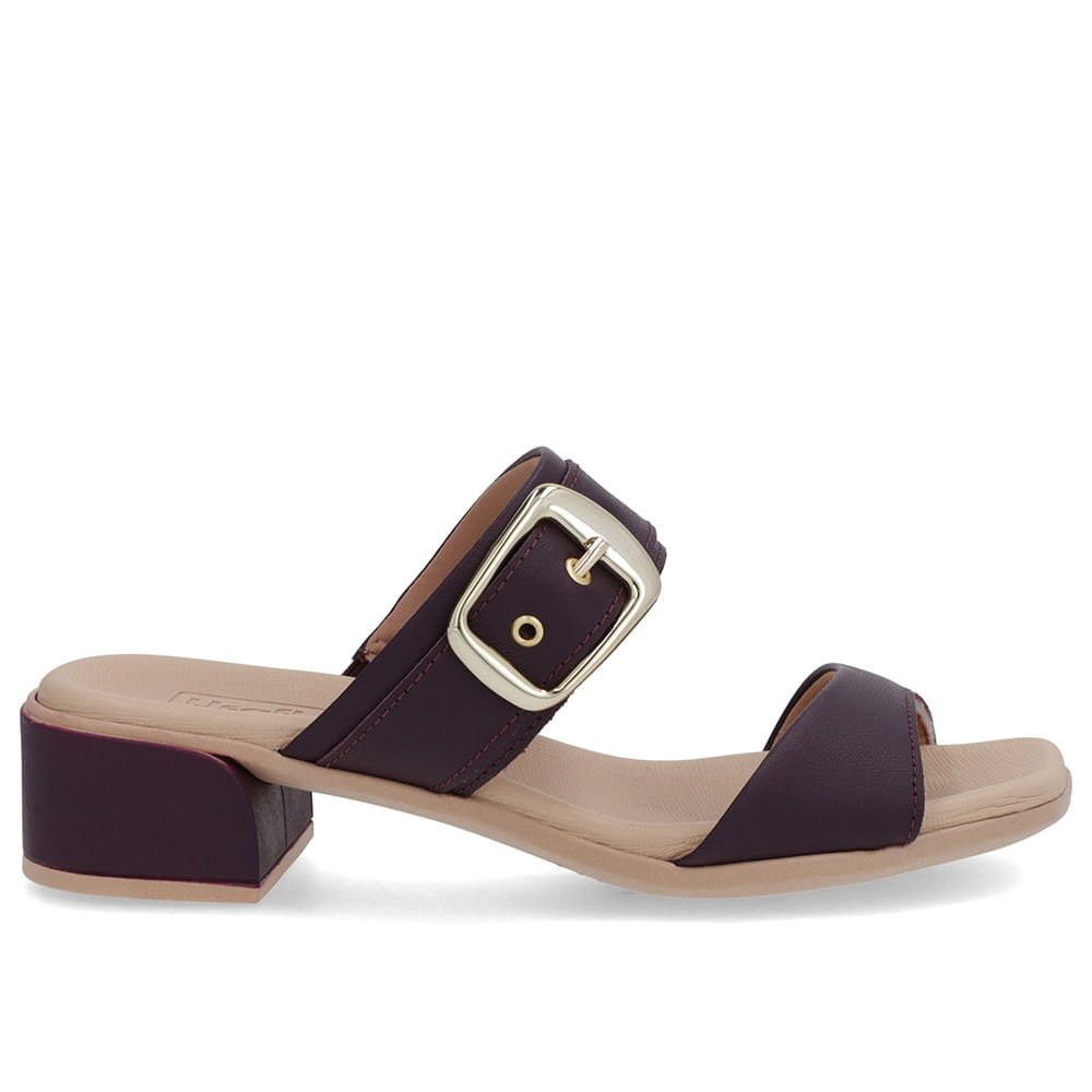 Tamanco Salto Bloco Couro Roxo Fivela