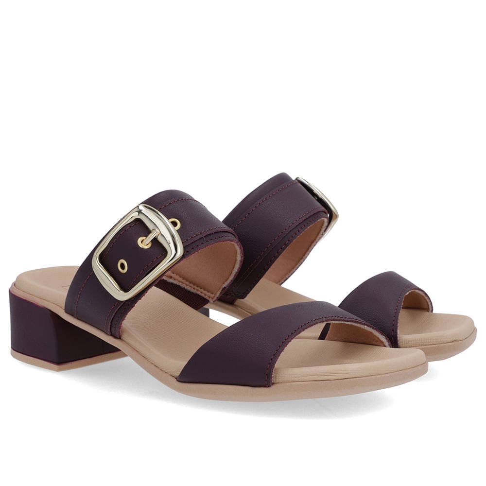 Tamanco Salto Bloco Couro Roxo Fivela Roxo 2