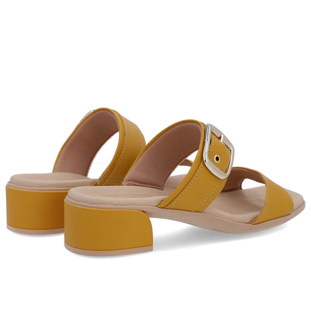 Tamanco Salto Bloco Couro Amarelo Fivela Amarelo 3