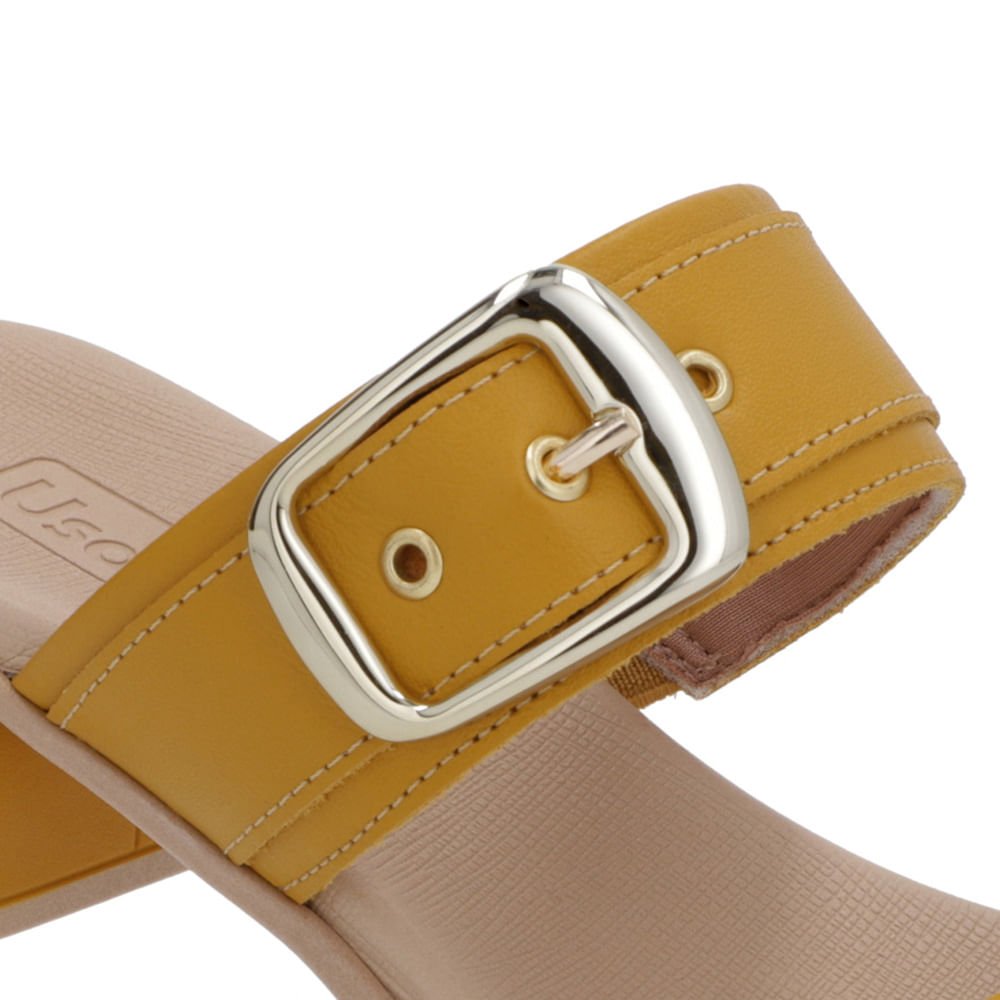 Tamanco Salto Bloco Couro Amarelo Fivela Amarelo 4
