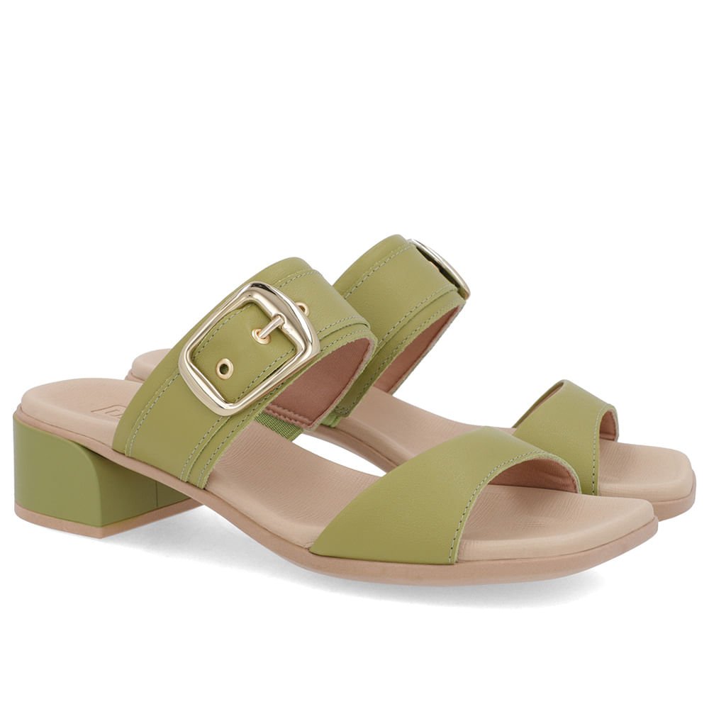 Tamanco Salto Bloco Couro Verde Fivela Verde 2