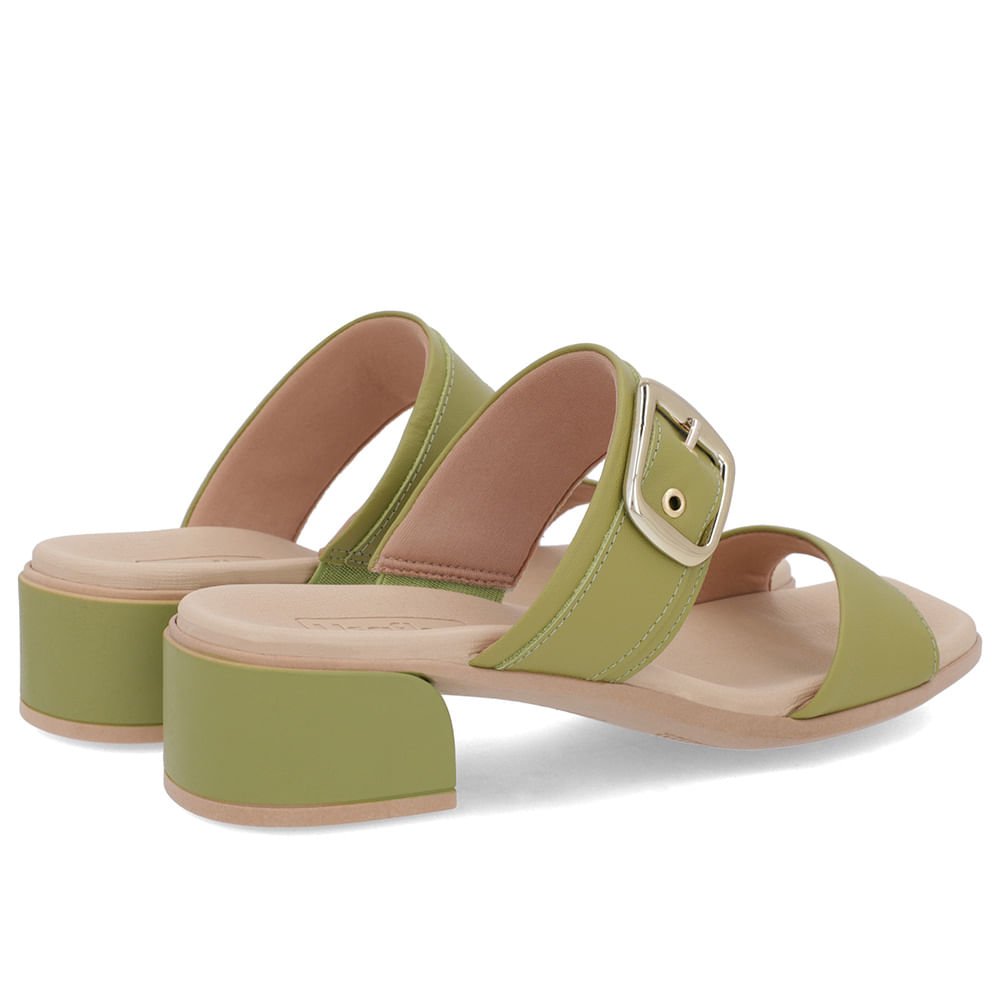 Tamanco Salto Bloco Couro Verde Fivela Verde 3