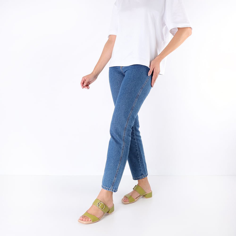 Tamanco Salto Bloco Couro Verde Fivela Verde 4