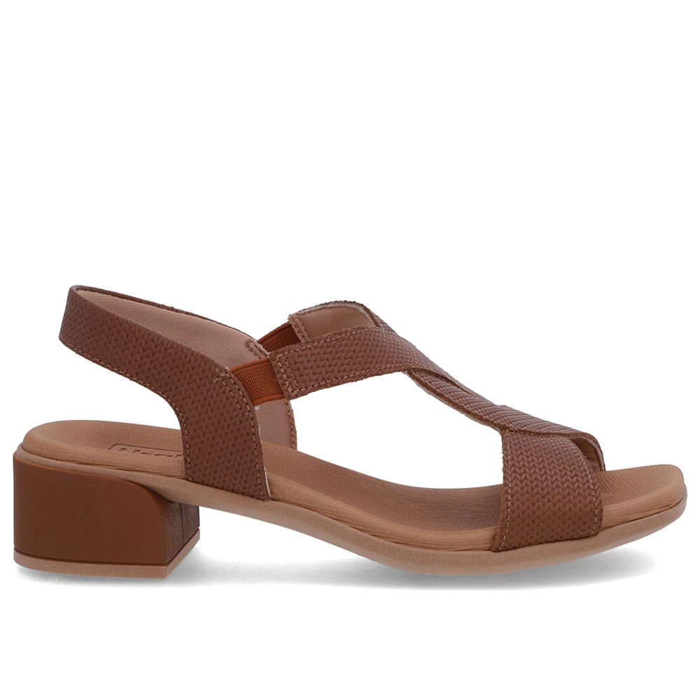 Sandália Bico Quadrado Couro Marrom Canela Textura