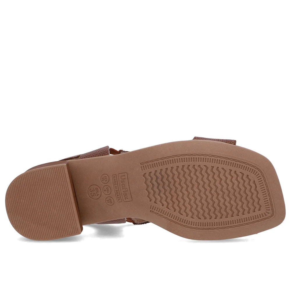 Sandália Bico Quadrado Couro Marrom Canela Textura Marrom 5