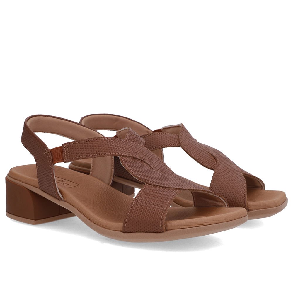 Sandália Bico Quadrado Couro Marrom Canela Textura Marrom 2