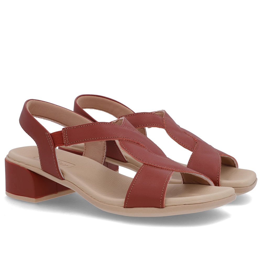 Sandália Bico Quadrado Couro Marrom Liso Marrom 2