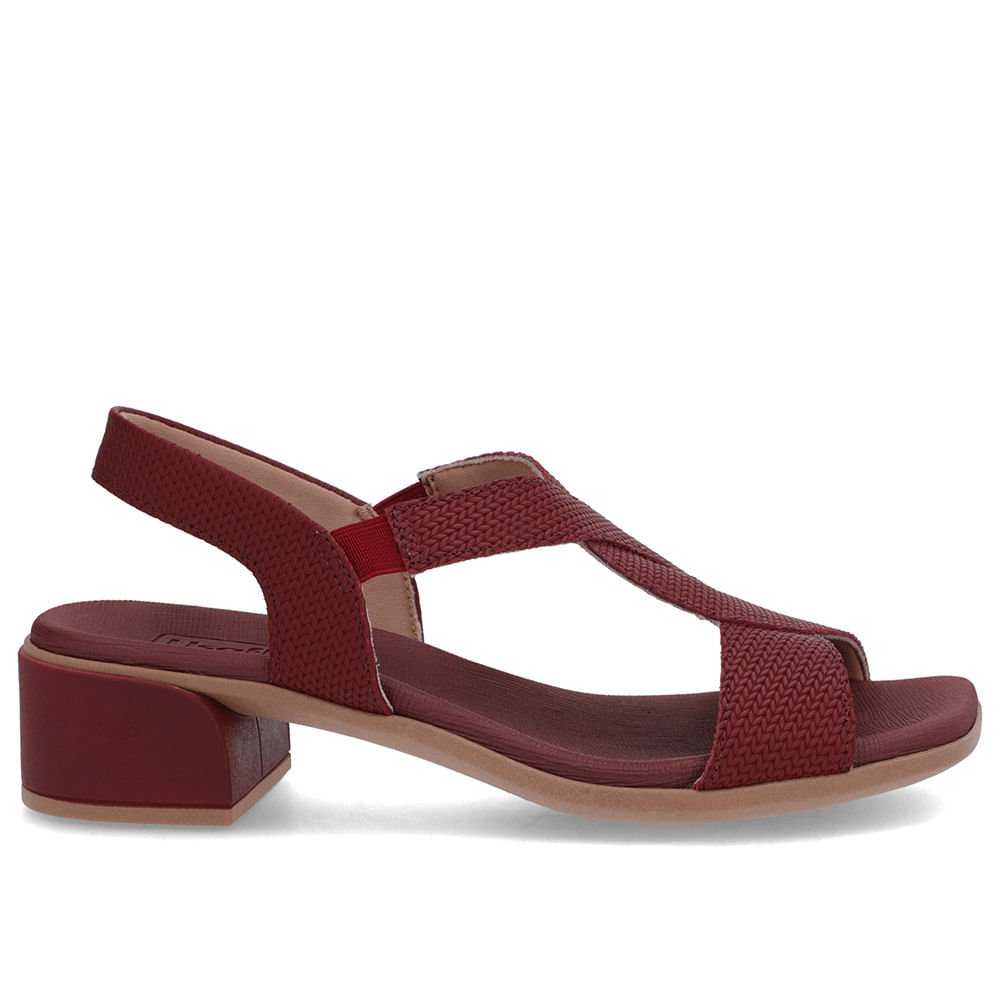 Sandália Bico Quadrado Couro Vermelha Textura