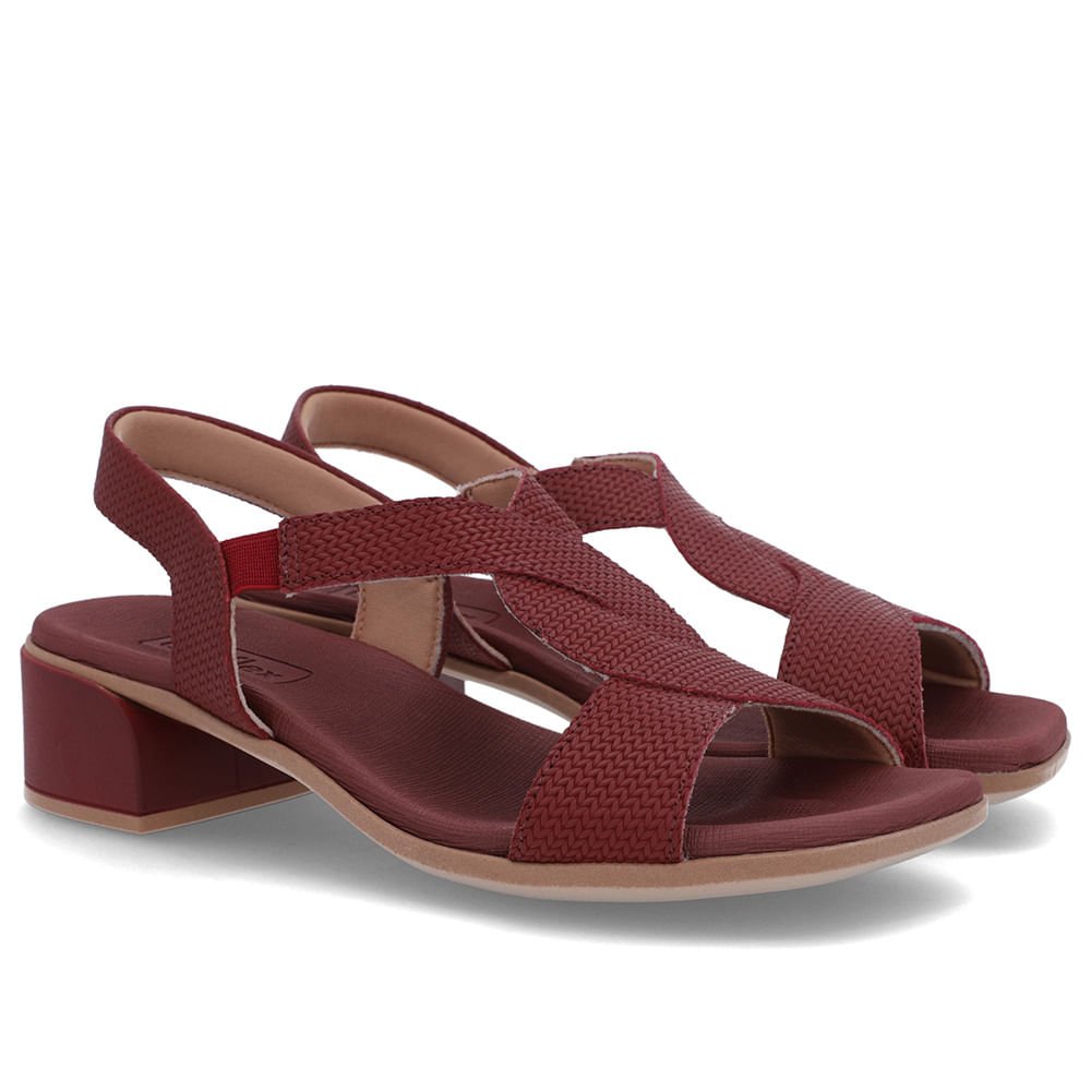 Sandália Bico Quadrado Couro Vermelha Textura Vermelho 2