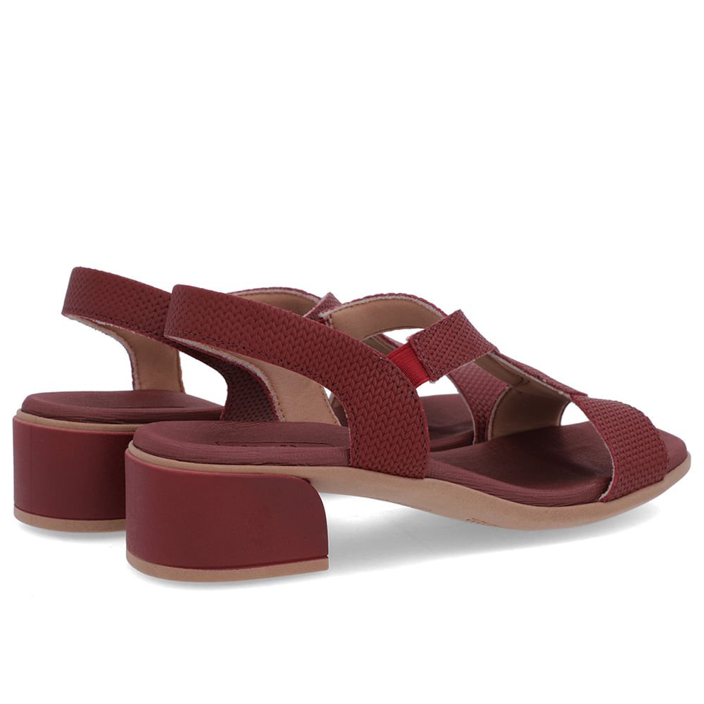 Sandália Bico Quadrado Couro Vermelha Textura Vermelho 3