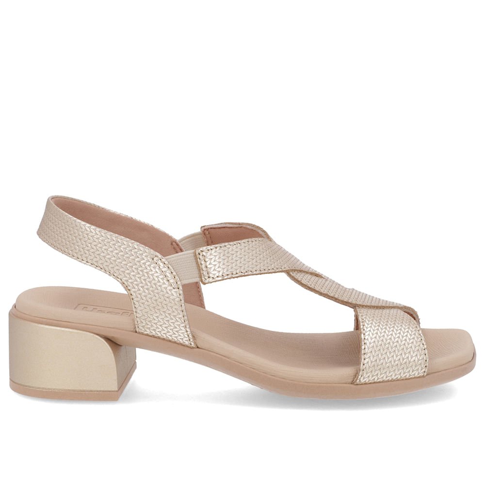 Sandália Bico Quadrado Couro Dourada Textura