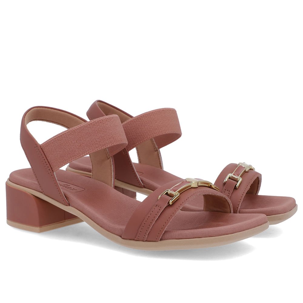 Sandália Bico Quadrado Couro Rosa Elástico Rosa 2