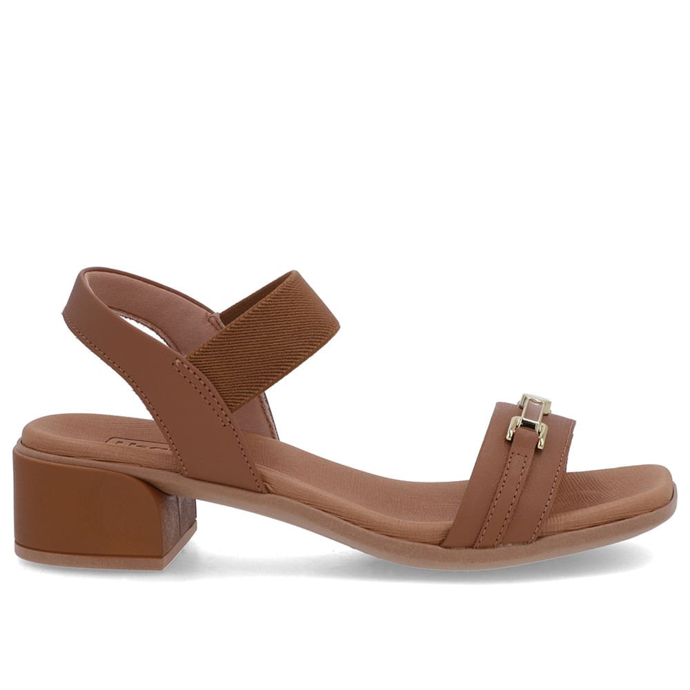 Sandália Bico Quadrado Couro Marrom Elástico