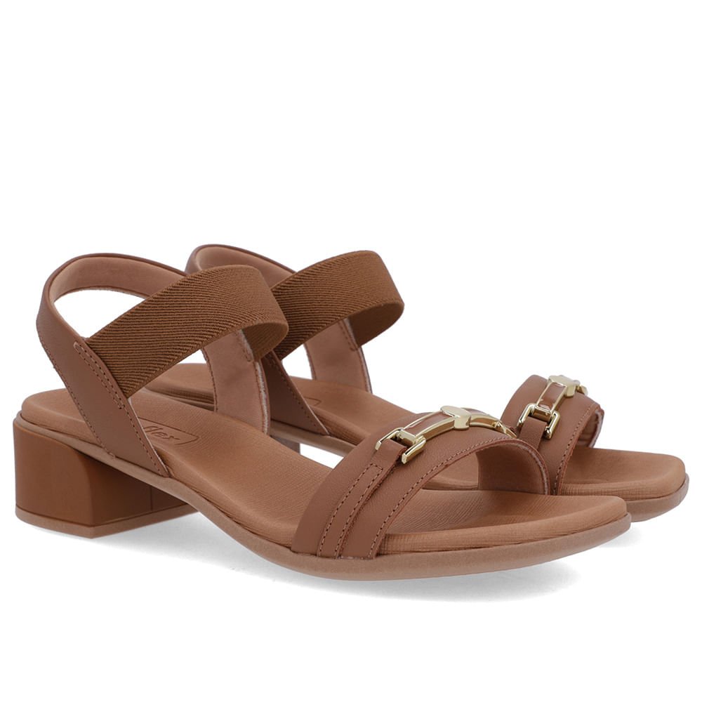 Sandália Bico Quadrado Couro Marrom Elástico Marrom 2