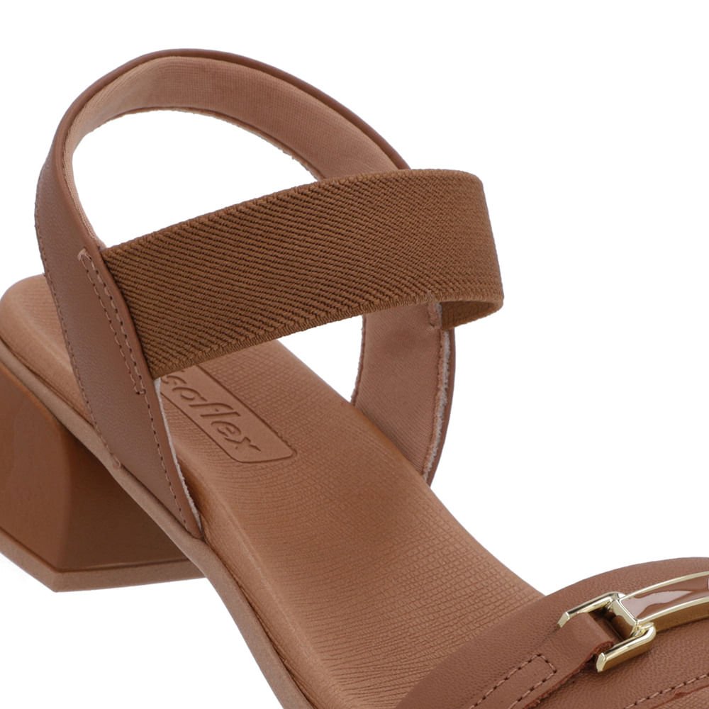 Sandália Bico Quadrado Couro Marrom Elástico Marrom 4