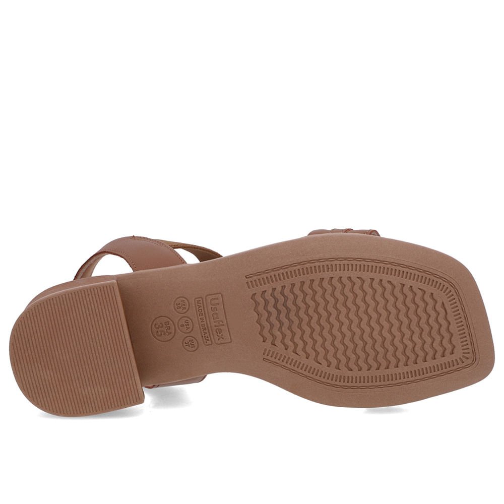 Sandália Bico Quadrado Couro Marrom Elástico Marrom 5