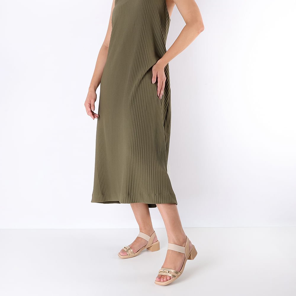 Sandália Bico Quadrado Couro Dourada Elástico Dourado 4