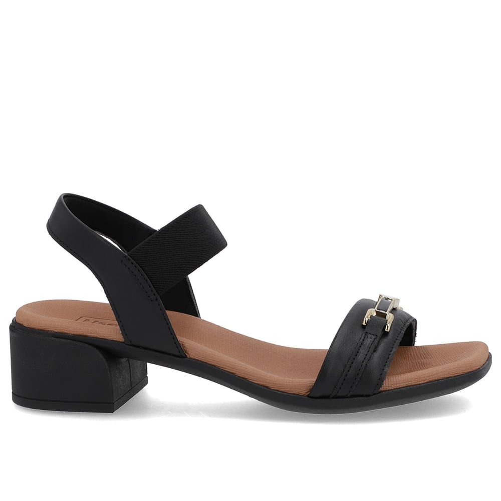 Sandália Bico Quadrado Couro Preta Elástico