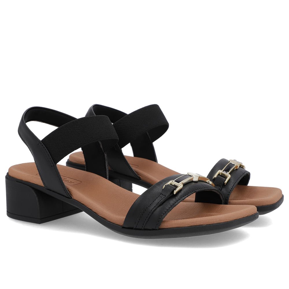 Sandália Bico Quadrado Couro Preta Elástico Preto 2