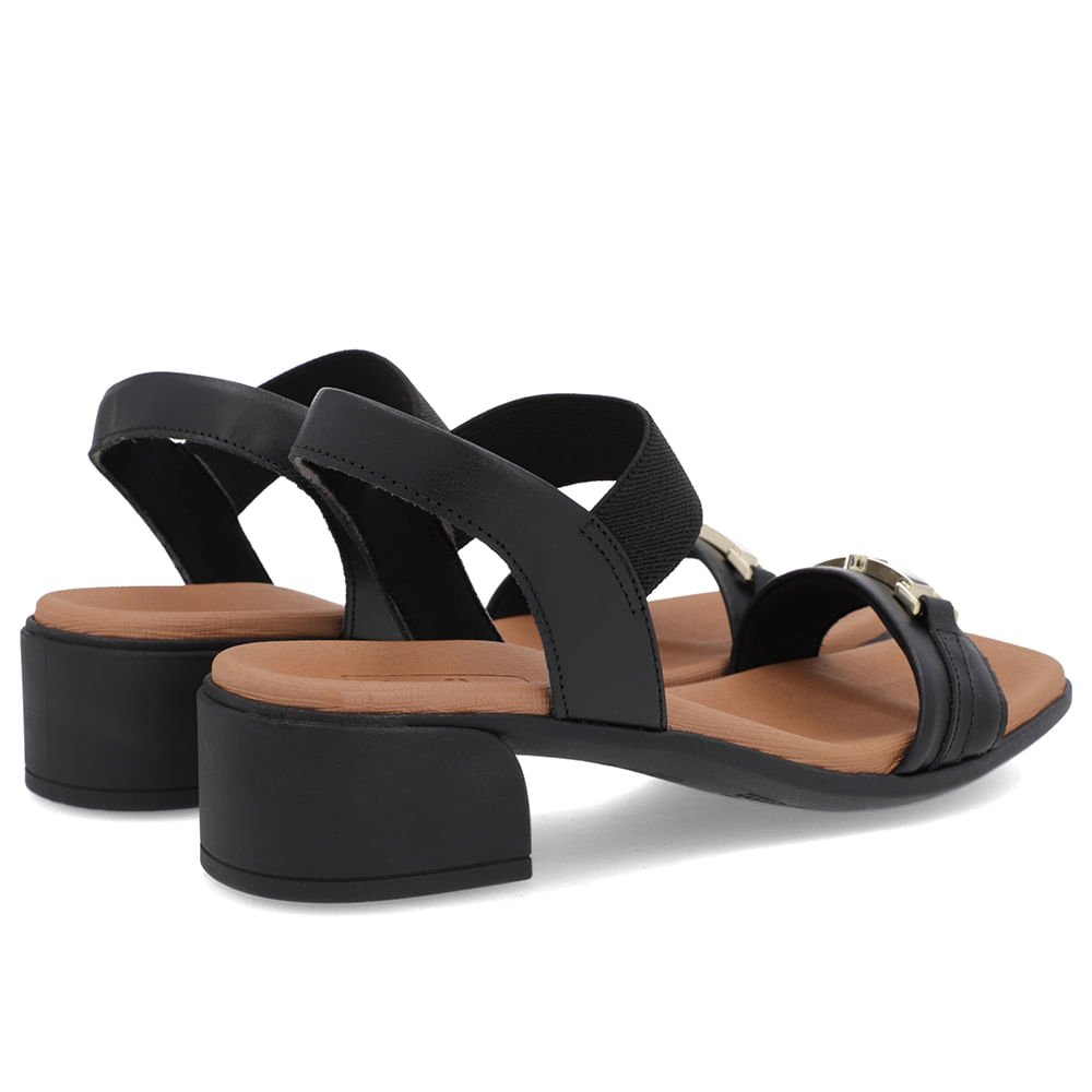 Sandália Bico Quadrado Couro Preta Elástico Preto 3