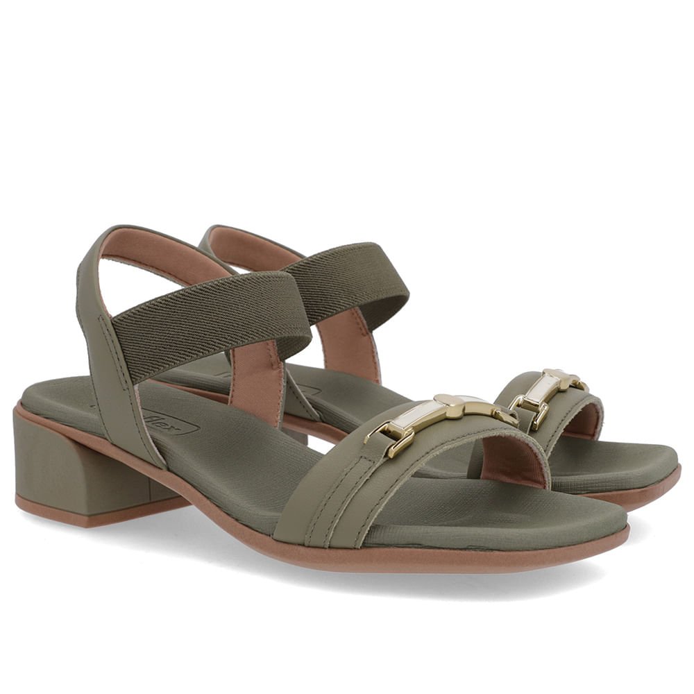 Sandália Bico Quadrado Couro Verde Elástico Verde 2