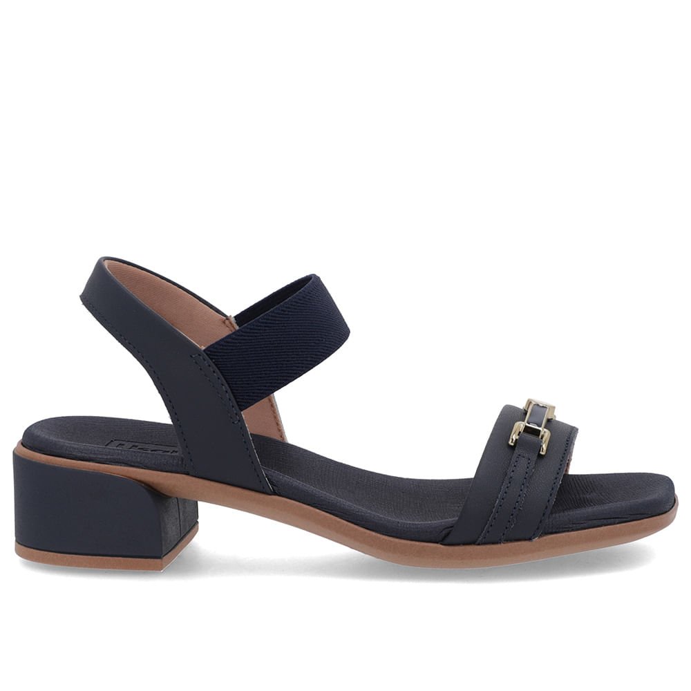 Sandália Bico Quadrado Couro Azul Elástico