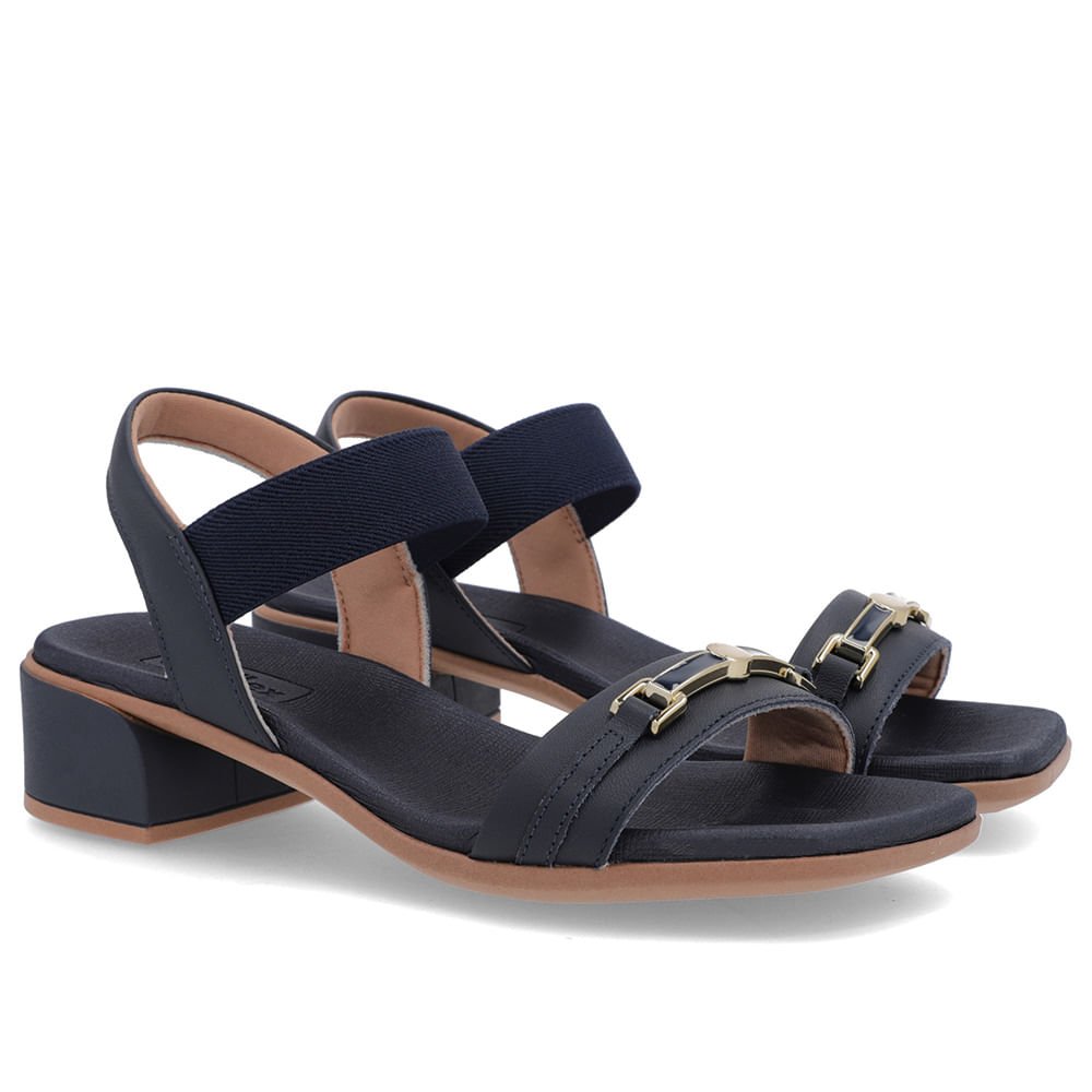 Sandália Bico Quadrado Couro Azul Elástico Azul 2